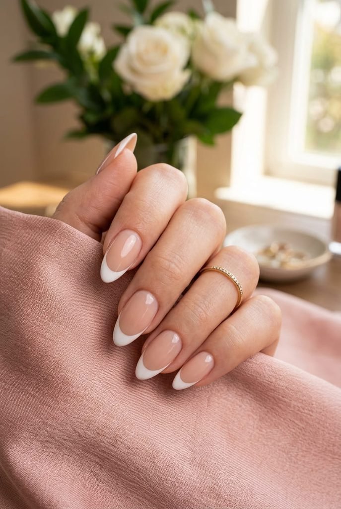almond shape french tip nails