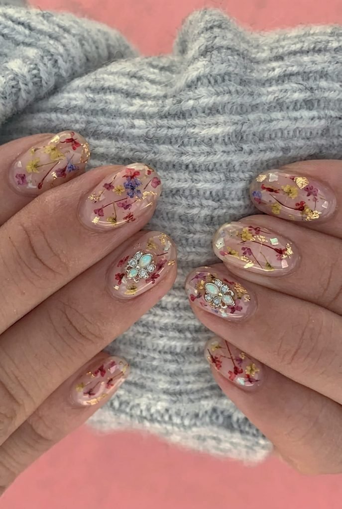 pressed flower nail art design