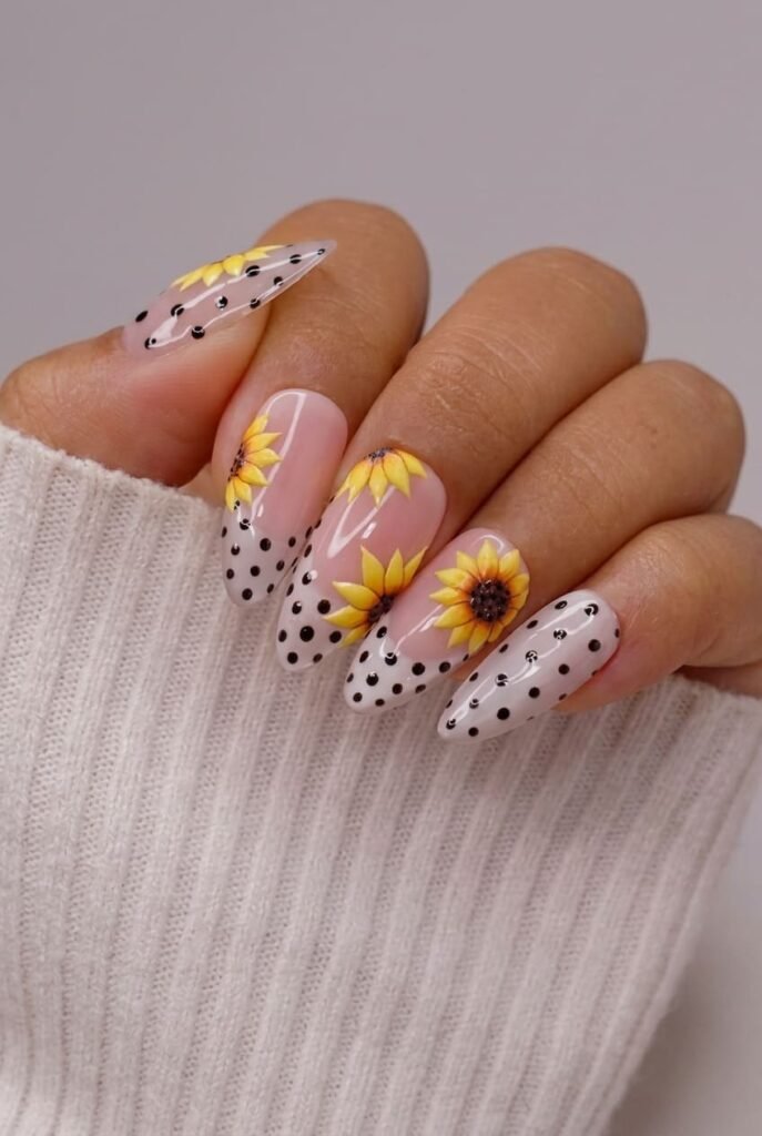 sunflower statement nail design for august