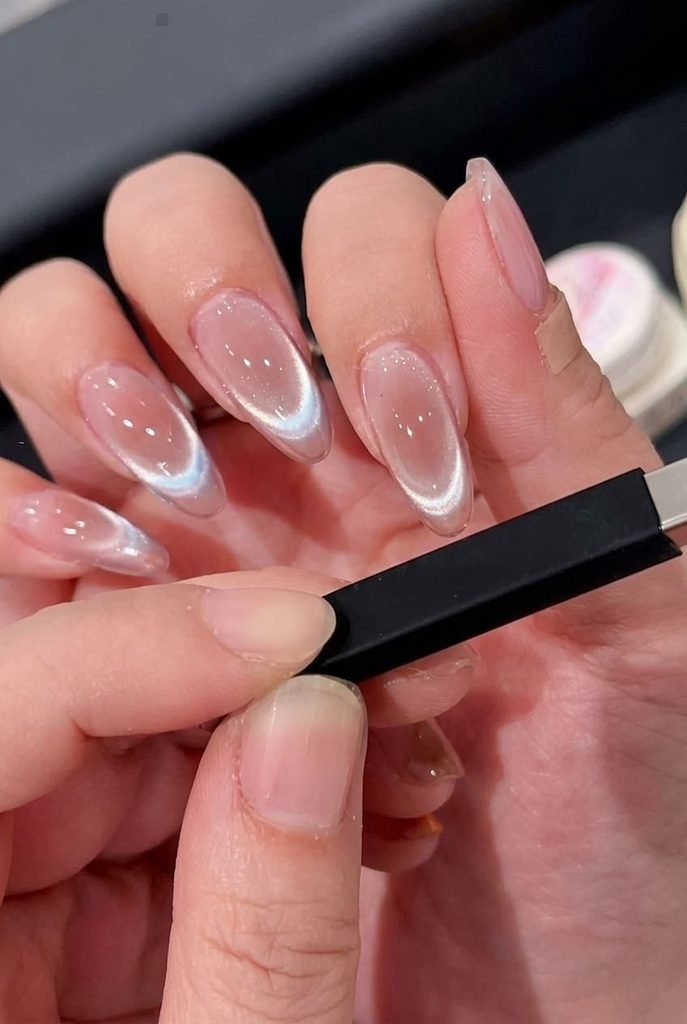 cat eye magnetic french tip nails