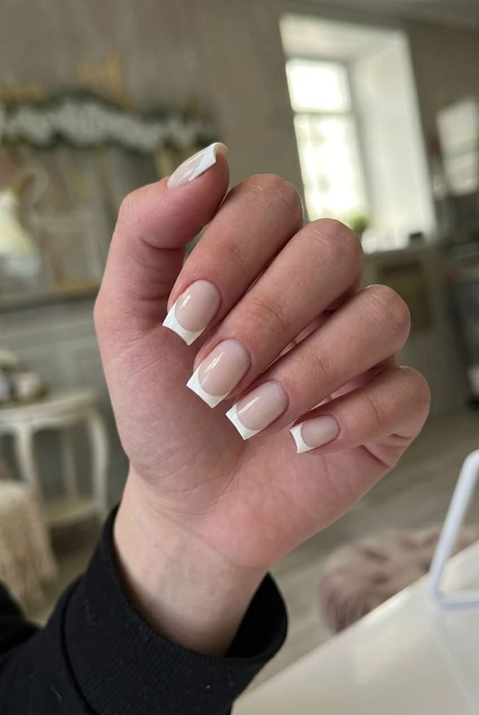 classic white french tip nails on square shape
