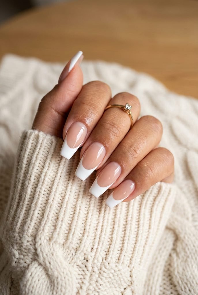 coffin shape french tip nail design