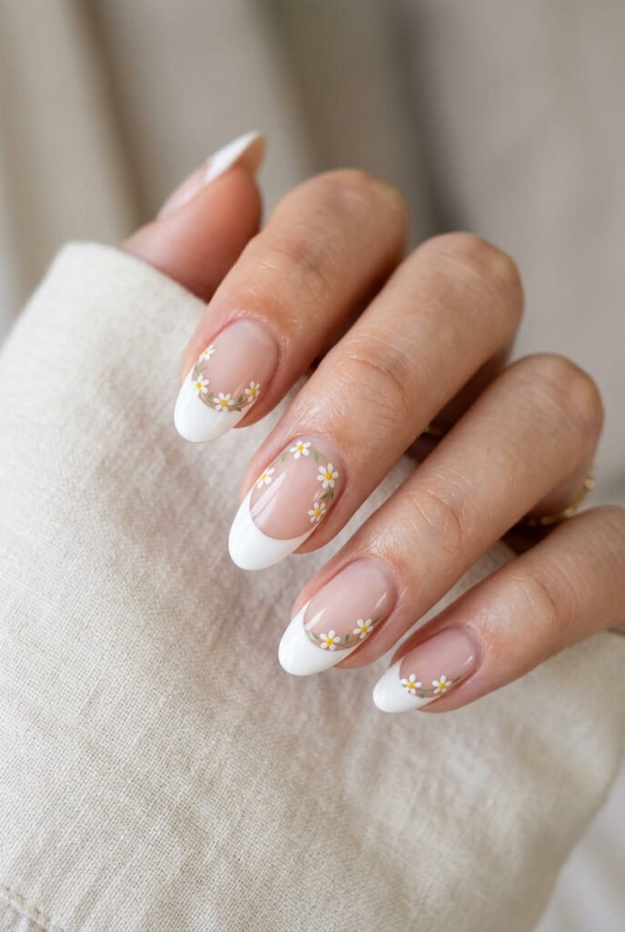 daisy chain french tip nail design