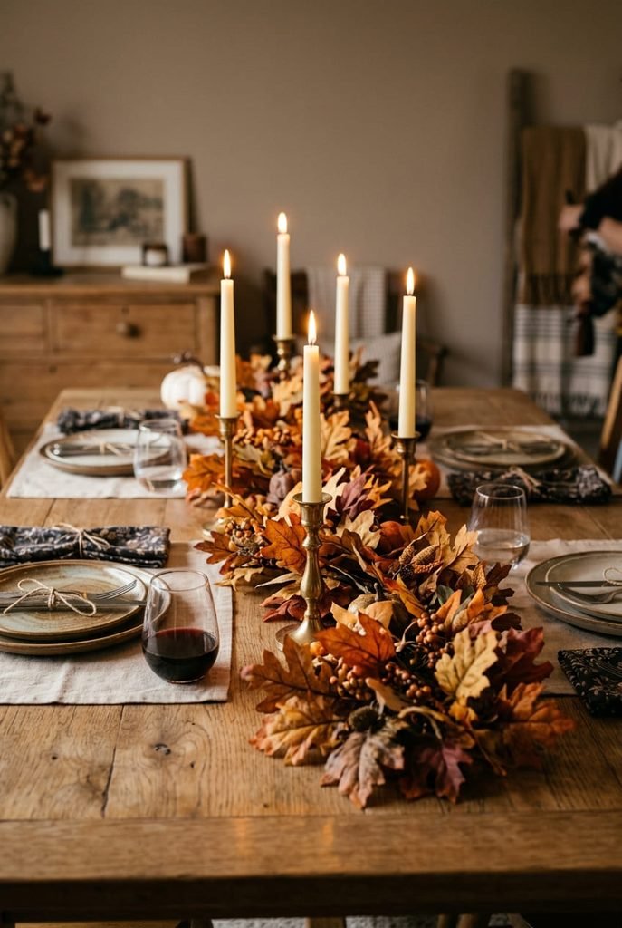 fall table decorations for home featuring autumn leaf garland table runner