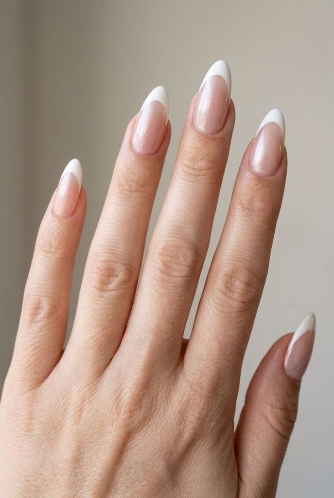 glazed donut french tip nails pearl finish