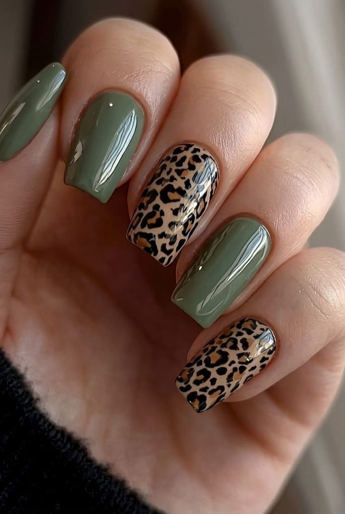 matte-forest-green-leopard-nails.