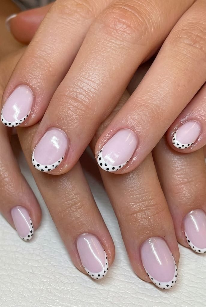 polka dot accent french tip nails
